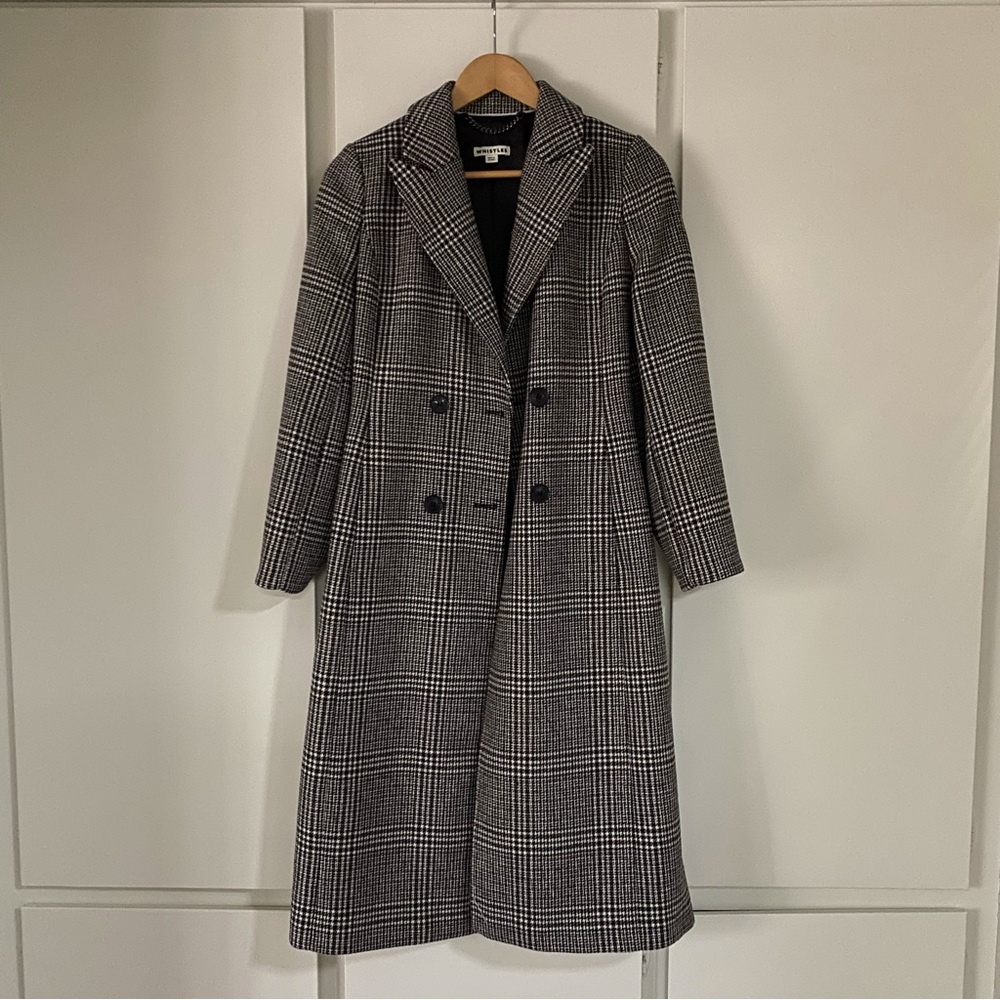 Whistles Penelope Check Wool Coat - size 4